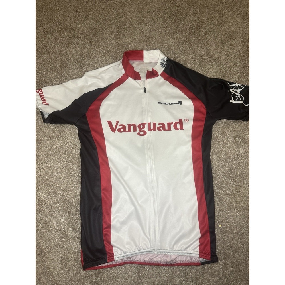 Endura Vanguard Full Zip Short Sleeve Cycling Jersey L White Red Black